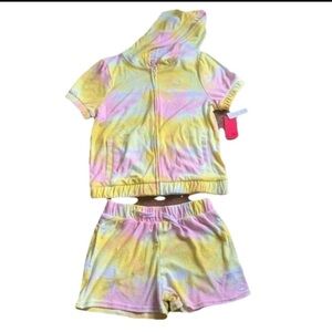 Juicy Couture Tie Dye Girls Set Terry Cloth Hoodie & Shorts Sz XL NWT